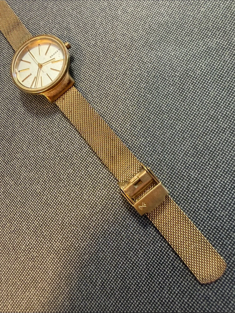 Skagen Gold-Tone Mesh Bracelet Women's Watch with White Dial